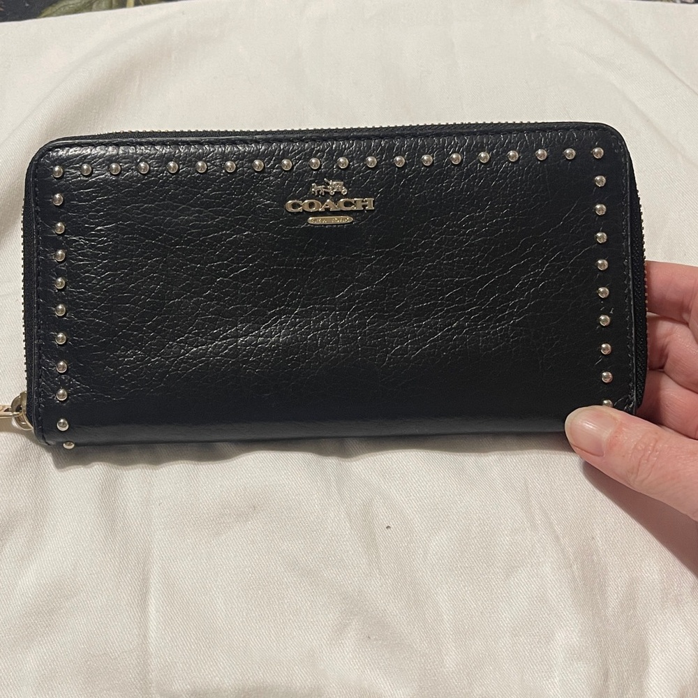Coach Black Leather Wallet with light gold  Accents